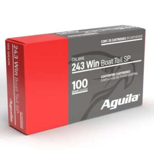 Aguila Ammunition .243 Win Rifle Ammo – 100 Grain | Boat Tail Soft Point | 20rd Box