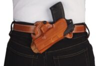DESANTIS SMALL OF BACK HOLSTER – RH OWB LEATHER COLT 1911 TAN
