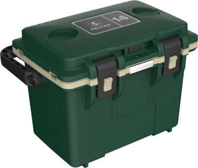 PELICAN COOLERS IM 14 QUART – HUNTER GREEN/TAN  DRY STORAGE