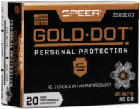 SPEER GOLD DOT 25 ACP 35GR – GDHP 20RD 10BX/CS