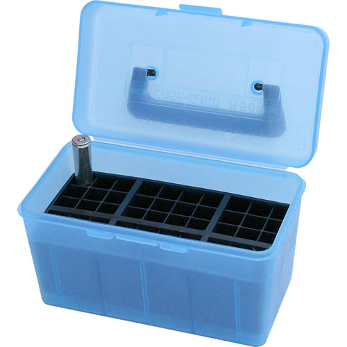 DELUXE H-50 SERIES X-LARGE RIFLE AMMO BOX – 50 ROUND – CLEAR BLUE