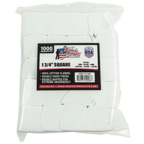 COTTON FLANNEL PATCHES – 7MM-.38 CAL./6MM, 1000 COUNT