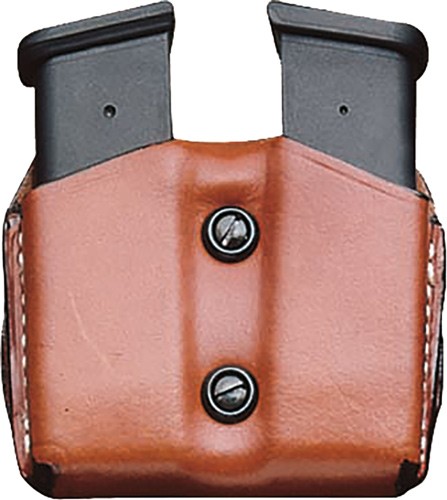DESANTIS DOUBLE MAG POUCH OWB – LEATHER SINGLE STACK 10/45 TAN