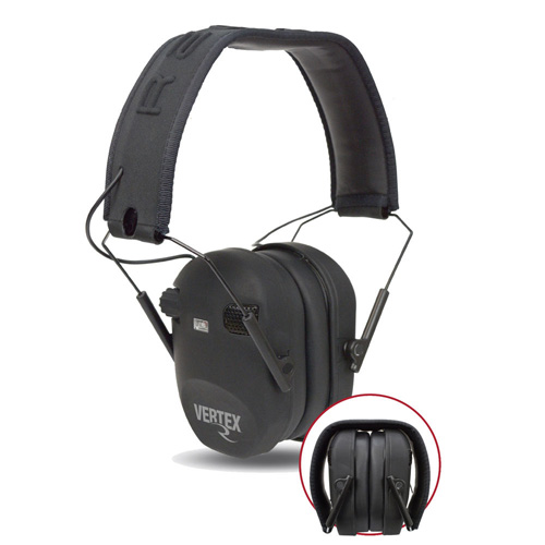 VERTEX RECHARGEABLE SLIM DUAL-MIC ELECTRONIC EARMUFF – BLACK