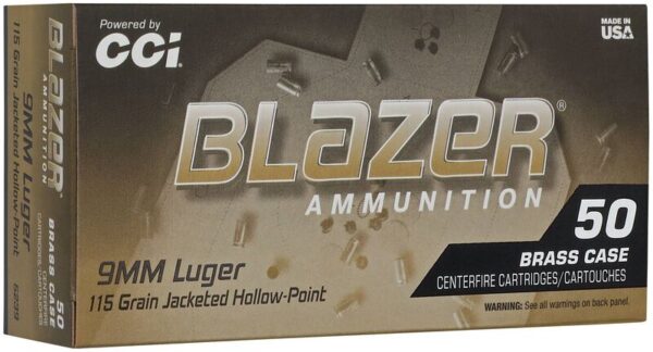 CCI 9MM LUGER 115GR BLAZER BRASS JHP 50 RD/BX 10 BX/CS