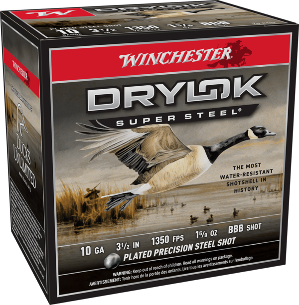 WINCHESTER DRYLOK SUPER STEEL 10 GA 3-1/2″ BBB  1-5/8 OZ 25 RD/BX 10 BX/CS