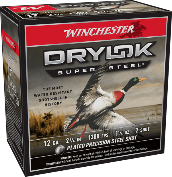 WINCHESTER DRYLOK SUPER STEEL 12 GA 2-3/4″ #2  1-1/4 OZ 25 RD/BX 10 BX/CS