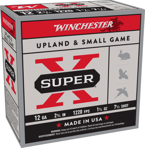 WINCHESTER SUPER X UPLAND 12 GA 2-3/4″ #7.5  1-1/4 OZ 25 RD/BX 10 BX/CS