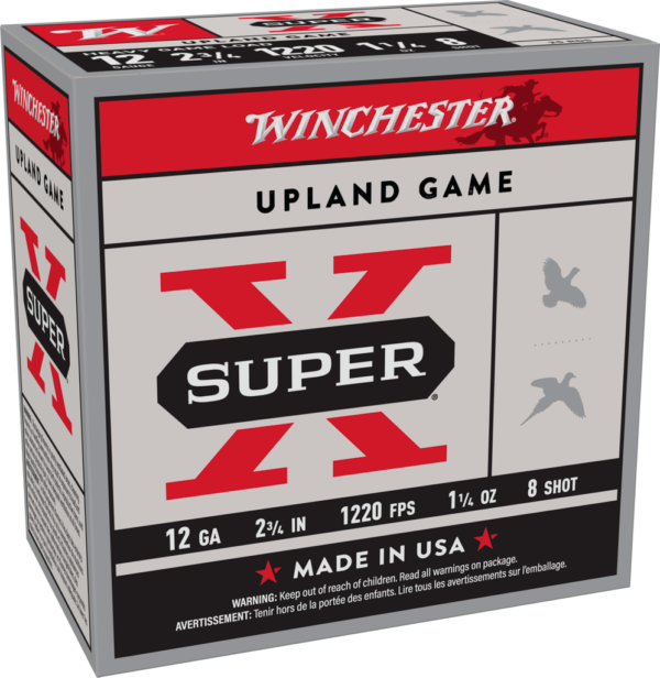 WINCHESTER SUPER X UPLAND 12 GA 2-3/4″ #8 1-1/4 OZ 25 RD/BX 10 BX/CS