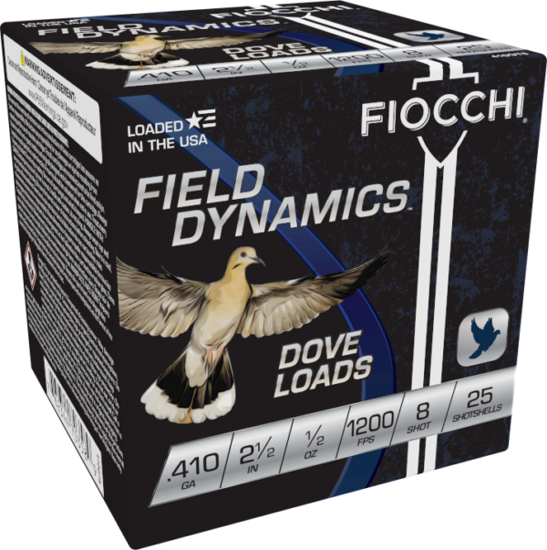 FIOCCHI FIELD DYNAMICS 410 GA 2.5″ 1/2OZ #8 SHOT 25RD BX 250RD CASE
