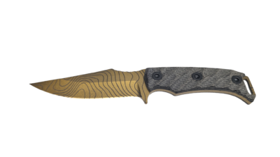 HALF FACE BLADES TOSAHWI GOLD TOPO 4″ BLADE, 8.1″OA, CPM S45VN STEEL, MICARTA GRIP