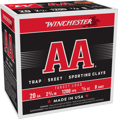 WINCHESTER AA 20GA 2.75″ 7/8OZ – #8 1200FPS 250RD CASE LOT