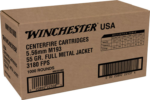 WINCHESTER USA 5.56X45 55GR – FMJ 1000RD CASE LOT