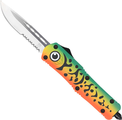 COBRATEC MEDIUM FS3 OTF GREEN – LURE 3″ DROP POINT SERRATED SS