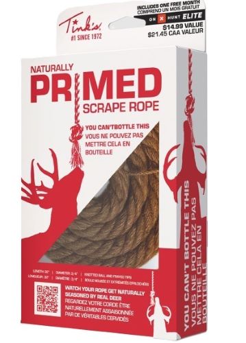 TINKS PRIMED SCRAPE ROPE – 32″ KNOTTED