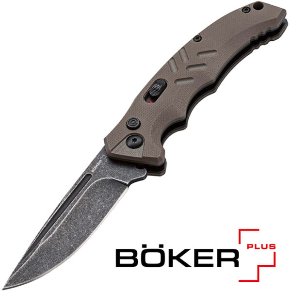Intention II Coyote 3.07 inch Black Plain Edge Brown Handle
