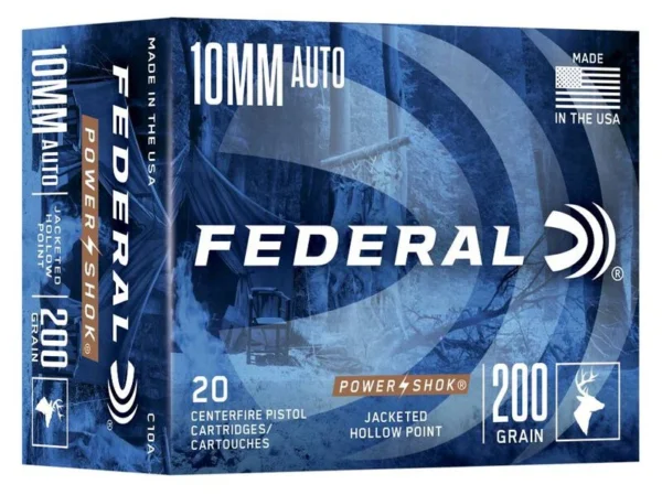 Federal Power-Shok Handgun, 10mm Auto, 200 Grain, Jacketed Hollow Point, 1110 fps