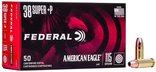 Federal American Eagle Handgun, 38 Super +P, 115 Grain, Jacketed Hollow Point, 1130 fps