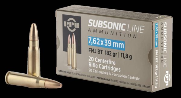 PPU 762 X 39 SUBSONIC FMJ 182GR 20RD BOX 50 BOXES PER CASE
