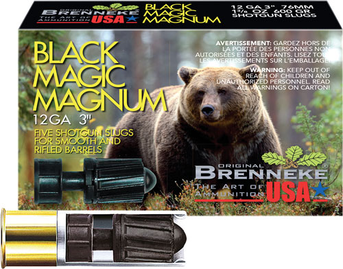 BRENNEKE USA BLACK MAGIC 12GA – 3″ 1.375OZ SLUG 5RD 50BX/CS