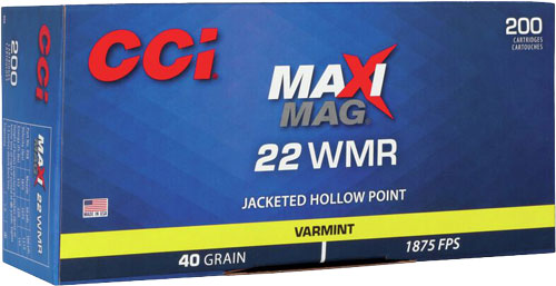 CCI MAXI-MAG 22WMR 40GR JHP – 1875FPS 200RD 10BX/CS