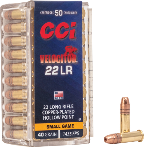 CCI VELOCITOR 22LR 40GR PLATED – HP 1435FPS 50RD 100BX/CS